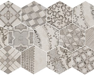 Clays Cotton/Lava decoro Exagon 21x18,2cm
koostuu 14 erilaisesta laatasta, pakkaus sisältää 16 laattaa, jotka on pakattu täysin satunnaisesti.